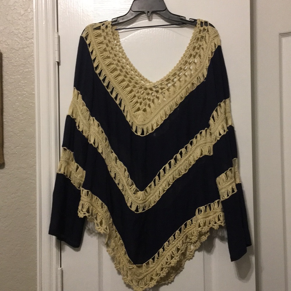 Navy and cream crochet blouse